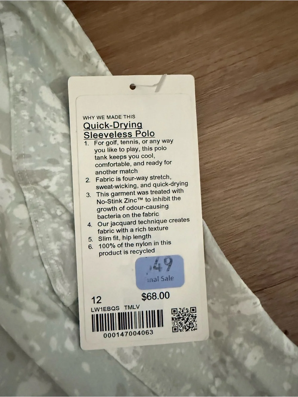 Lululemon sleeveless polo white print size 12 - Picture 5 of 5